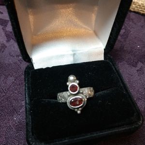 Handmade sterling silver garnet ring earring OOAK